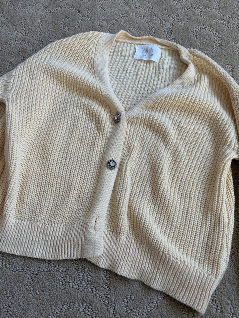 Zara Light Cream Knit Button-Front Cardigan